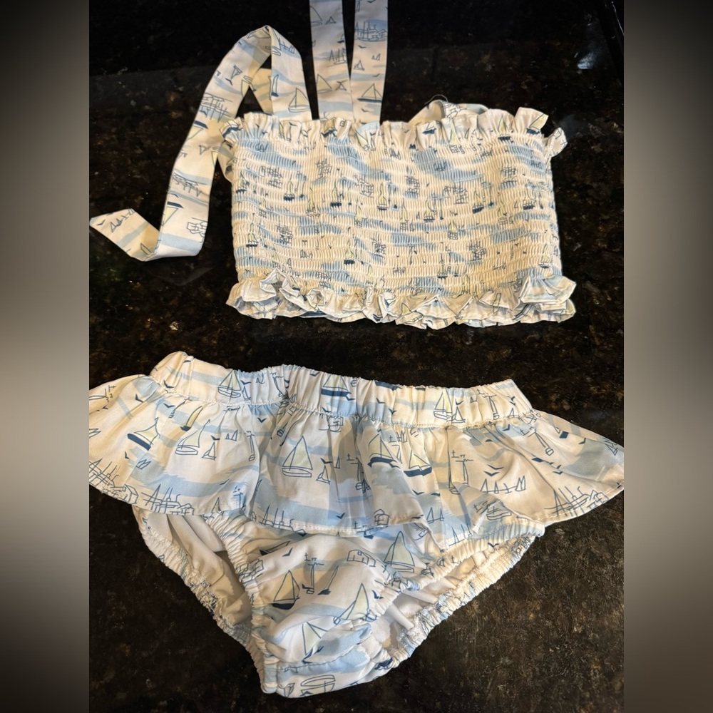 Little Bear Smocks swimsuit, 4t, EUC, sailboats